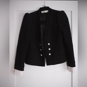Zara Black Blazer with White Accents